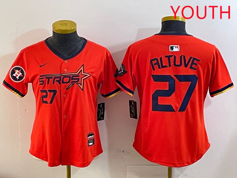 Youth Houston Astros #27 Altuve Orange Three generations Joint Name 2025 Nike MLB Jersey style 4102